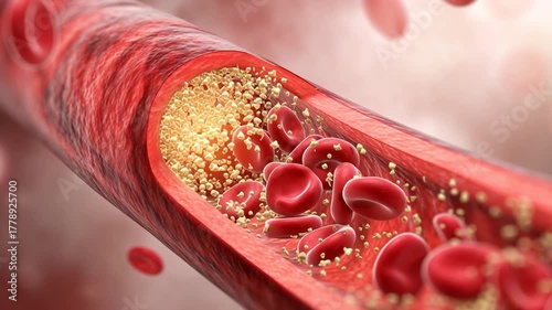 Arteriosclerosis concept video. Medical concept of hardened arteries and blood flow restriction.