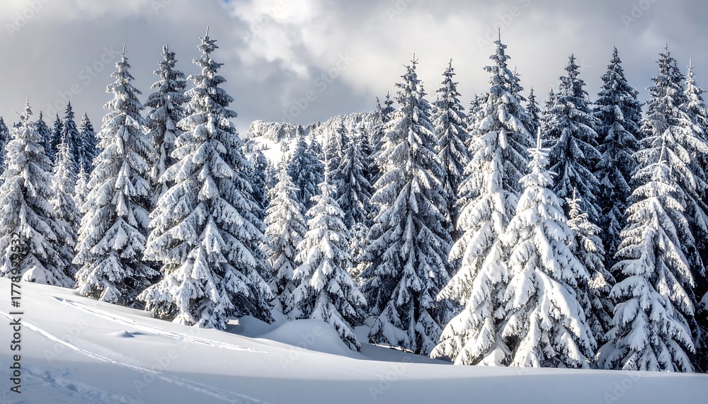 Fototapeta premium Snowy winter forest panorama