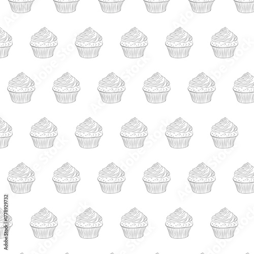 Sweet cupcakes set pattern for application on fabric and paper for use as texture in advertising and marketing