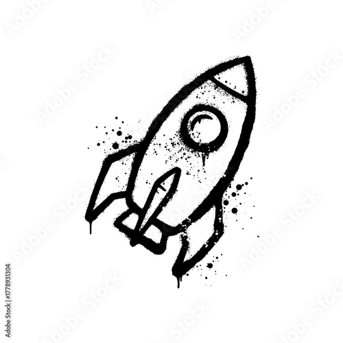 Simple Black and White Rocket Spray Paint Graffiti Art