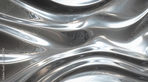 Abstract metallic silver background with a flowing liquid wavy pattern and light ripple texture