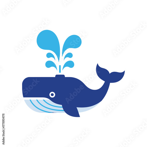 Illustration of a blue whale spouting water, with a simple, cartoon-like design.