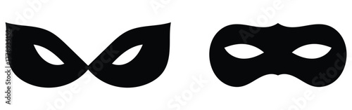 Party black musk icons on isolated page. Super-heroes musk icon on white page. Carnival black facial mask set. Modern comical vector mask set. EPS 10. 