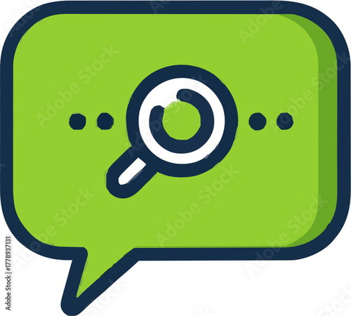 Mysterious Chat Bubble with Magnifying Glass, Search and Discovery Theme