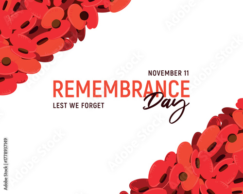 A banner with red flowers for Remembrance Day, celebrated in the UK on November 11. Flat vector style. Poppy Day is dedicated to the memory of military personnel who died in the line of duty.