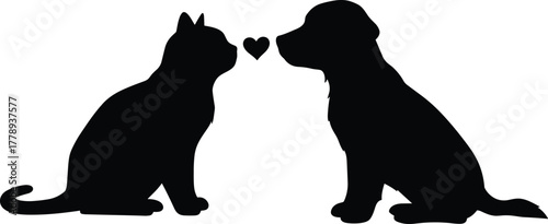 Boy and girl silhouette vector illustration on white background, children playing together concept, childhood friendship design, cad drawing flat vector illustration