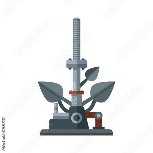 Illustration of a stylized machine with leaves growing out of it.