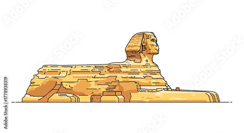 Hand drawn sketch of the ancient Egyptian Sphinx monument.