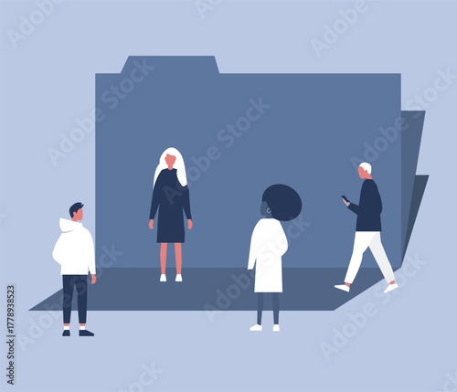 Workgroups. Share folders online. Accessible to people from different countries, ethnicities, and races. Stock Illustration