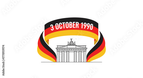 German Unity Day Celebration with Brandenburg Gate and Flag.