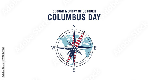 Columbus Day Celebration Compass Rose Navigation Holiday Concept.