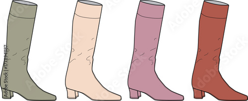 A stylish collection of diverse women's boots, showcasing a spectrum of contemporary colors for versatile fashion choices and seasonal wardrobe versatility