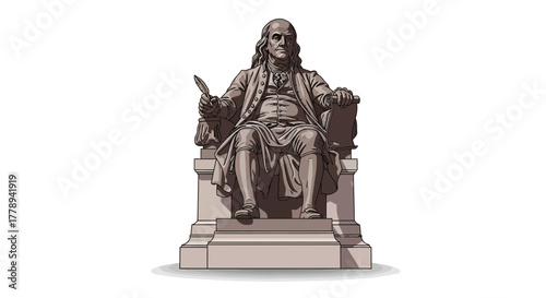 Benjamin Franklin Statue Illustration.