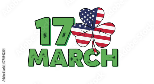 St Patricks Day Celebration with American Flag Shamrock.