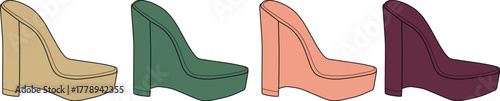 Four stylish platform wedge heels, each in a distinct color, representing the vast array of individual fashion choices and expressions in modern women's footwear