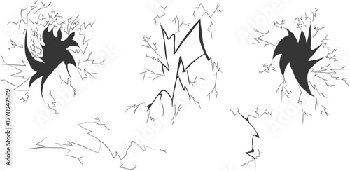 Abstract vector cracks — broken glass and wall impact shapes. Perfect for effects, backgrounds, and creative compositions.