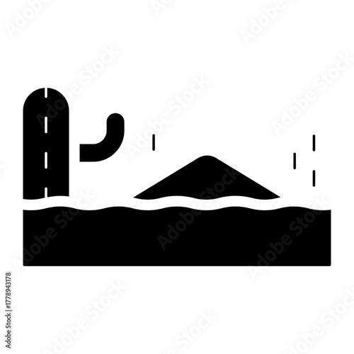 hot desert landscape with cactus plant glyph icon