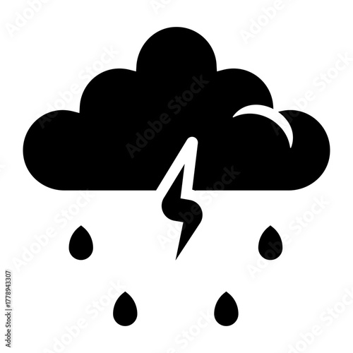 storm weather with lightning cloud and rain glyph icon