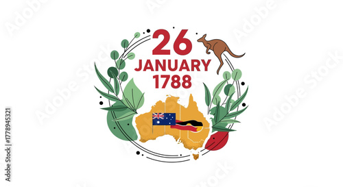 Australia Day 26 January 1788 Kangaroo Map Wreath.