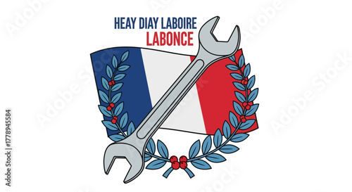 French Labor Day Celebration with Wrench and Flag Symbolism.