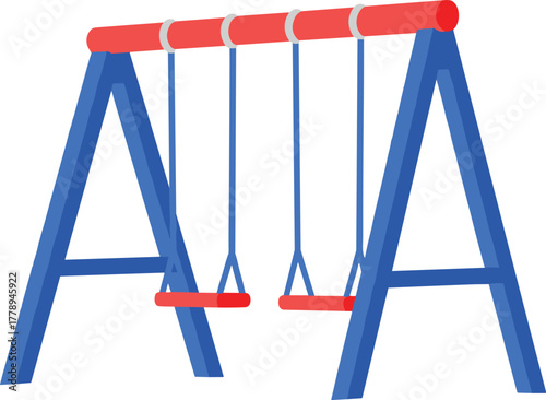 Colorful playground swing set illustration, double seat swings, outdoor kids play equipment, park recreation structure, fun children activity graphic design, vector art