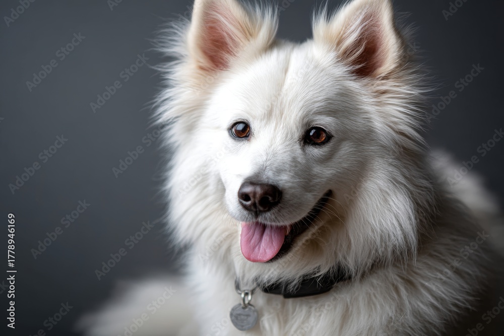 Fototapeta premium american eskimo dog isolated in solid color backdrop