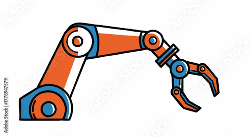 Vintage robotic arm vector illustration. Industrial automation and technology icon. Retro mechanical claw graphic isolated on a white background