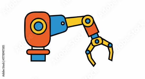 A colorful illustration of an industrial robotic arm. Flat design vector icon for automation and manufacturing. Technology graphic isolated on a white background