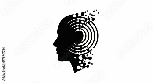 Abstract silhouette of a head with circular and dot patterns  