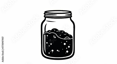 Glass jar icon in a bold black and white style. Vector illustration of a container for canning, preserves, or potions. Simple graphic symbol isolated on a white background
