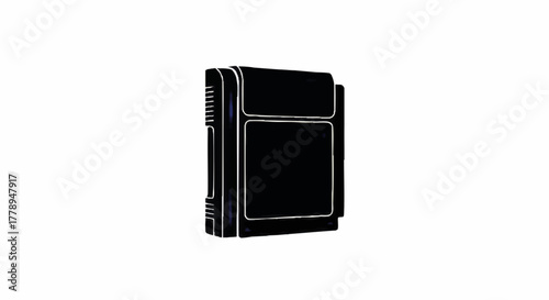Black futuristic server or hardware icon. Stylized vector illustration of a technology device. Minimalist graphic for data storage concepts