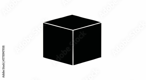 Minimalist black box icon. 3D geometric prism symbol. Simple flat vector illustration of a cuboid block isolated on a white background