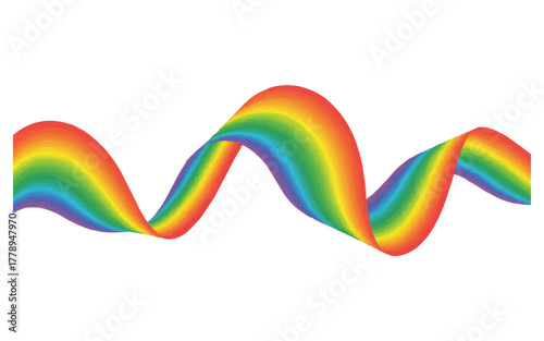 Vibrant rainbow ribbon swirling against a clean white backdrop, perfect for pride celebrations, colorful designs, and uplifting messages of diversity