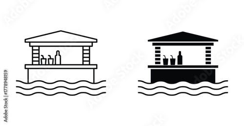aqua bar icon drinks beach pool hut symbol in black and white