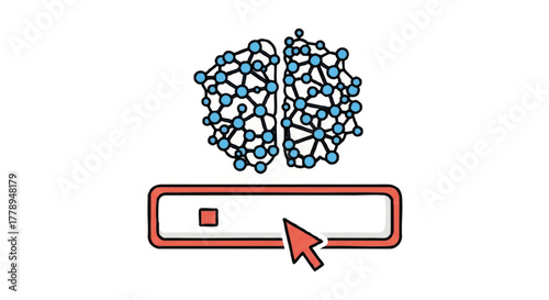 Artificial intelligence and machine learning concept. Hand-drawn neural network brain icon with a loading progress bar. Doodle style vector illustration