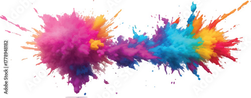 Colorful paint splashes vibrant powder explosion abstract background for Holi festival celebrations and creative design projects