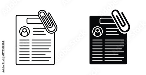 attach resume icon document paper clip symbol in black and white