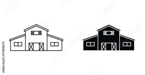 Barn icon. Line with editable stroke and flat for Web