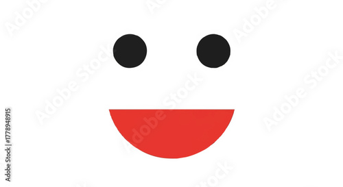 A simple happy face icon with a red smile. Minimalist flat design vector illustration. A universal symbol for positive emotions and satisfaction