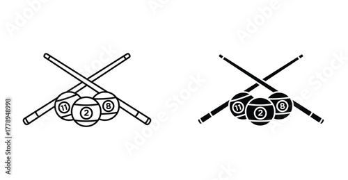 billiard icon pool balls cue game symbol in black and white