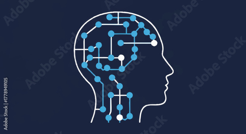 Artificial intelligence and machine learning concept. Vector illustration of a human head with an internal circuit network. Symbol of thinking, psychology, and modern technology