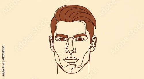 Man's face in a continuous one-line art style. Modern minimalist vector portrait. Abstract avatar for a barbershop or men's fashion concept