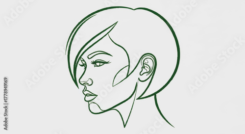 Minimalist one-line drawing of a woman's face. Elegant line art for a beauty salon or spa logo. Modern vector illustration with a short hairstyle