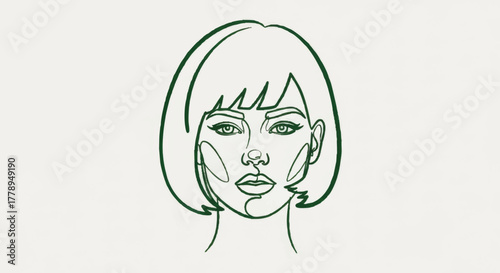 One line art illustration of a woman's face. Minimalist continuous line drawing portrait. Abstract beauty and fashion vector graphic
