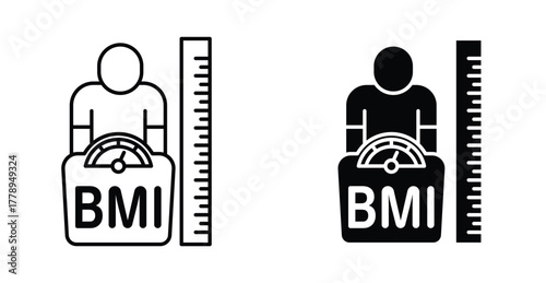 body mass index icon bmi scale health measure symbol in black and white