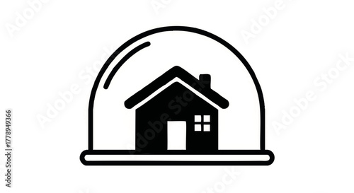 Safe home icon with a house under a protective dome. Simple vector illustration of property security and insurance. Minimalist flat design symbol for quarantine or stay-at-home concepts
