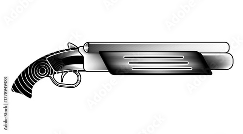 double barrel shotgun or sawn off weapon monochrome vector illustration vintage engraving hunting security and retro weapon