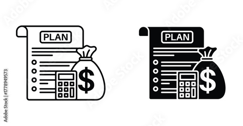 Budget planning icon. Line with editable stroke and flat for Web