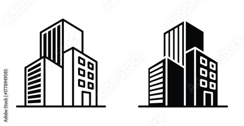 building icon modern city office symbol in black and white