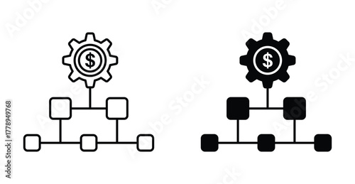 business framework icon hierarchy gear money symbol in black and white